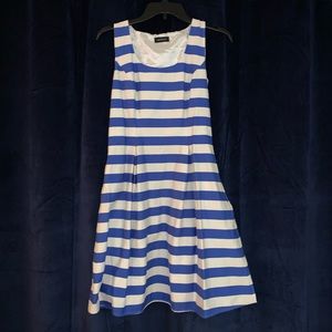 Blue and white pleated pocket dress.